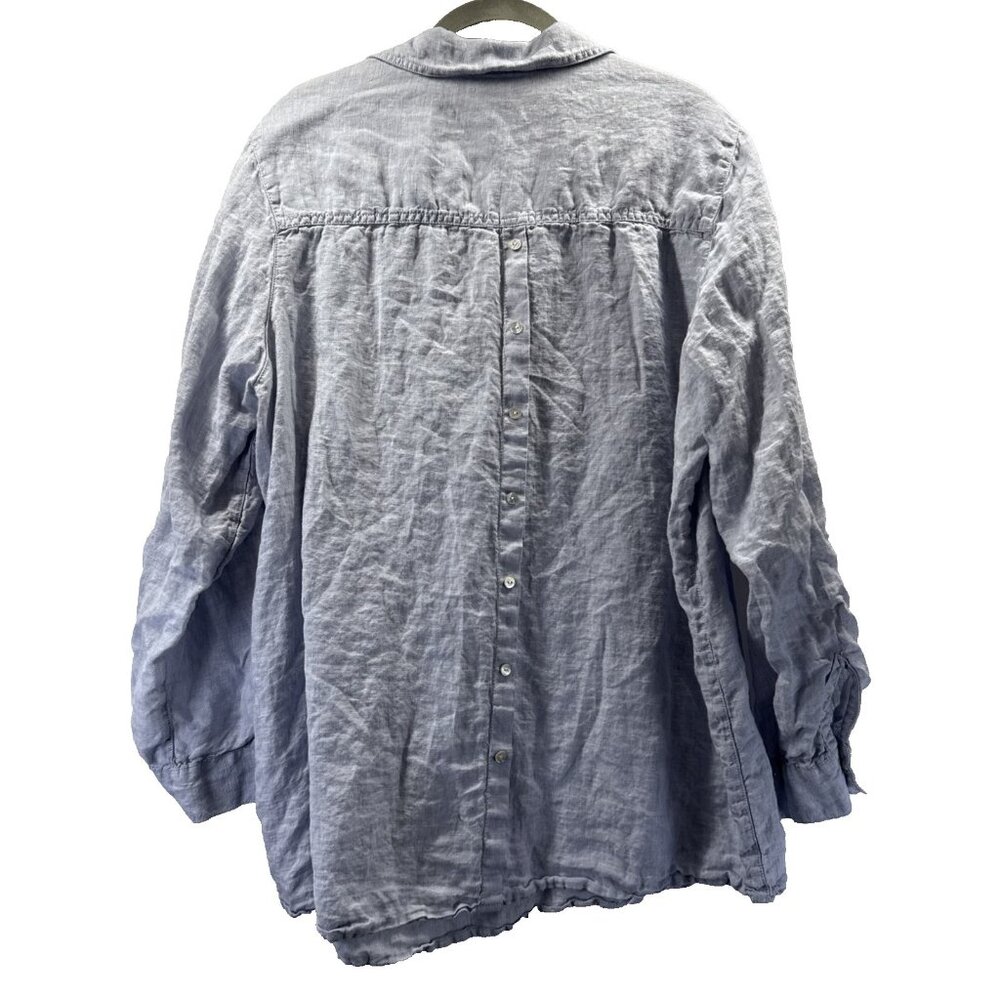 Tahari Womens Tunic Top 1X Blue Linen Popover Lagenlook Minimalist Coastal Beach - Picture 2 of 11